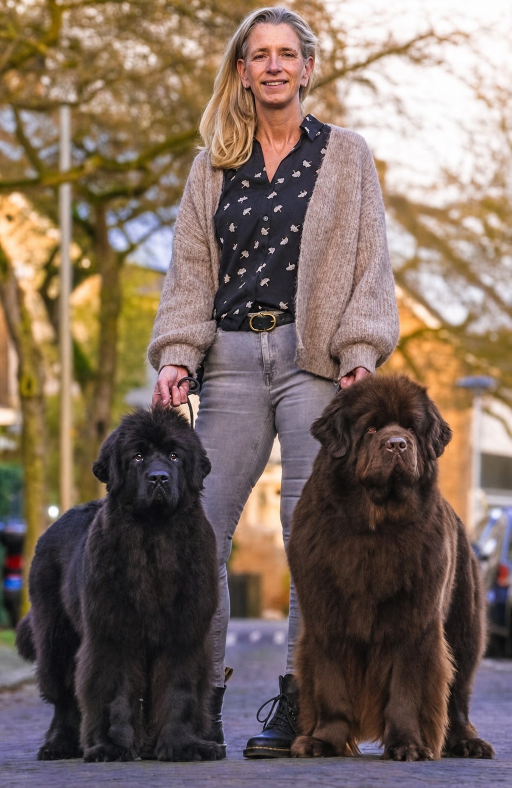 Angelique met twee Newfoundlanders